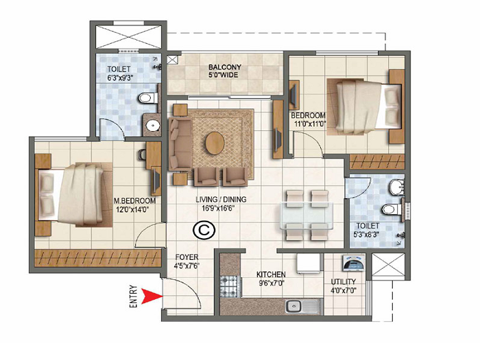 Birla Arnaa 2 BHK Floor Plan